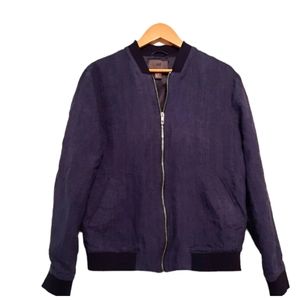 H&M Blue 100% Linen zip up bomber JACKET Size 44R